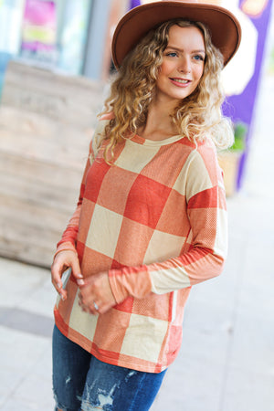 Rust Checker Plaid French Terry Top