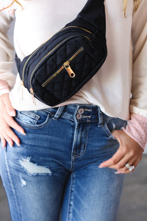 Black Quilted Convertable Belt Sling Bag
