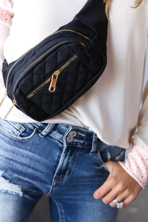 Black Quilted Convertable Belt Sling Bag