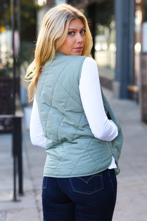 Sage High Neck Quilted Puffer Vest