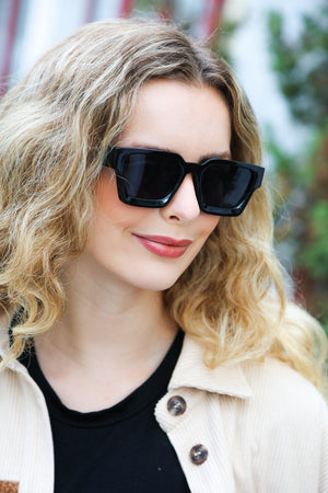 Black Thick Frame Rectangle Sunglasses