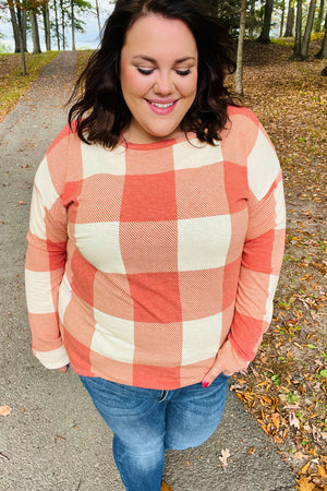 Rust Checker Plaid French Terry Top